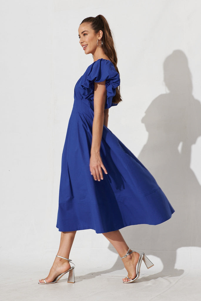 Amabelle Midi Dress In Blue Cotton - side