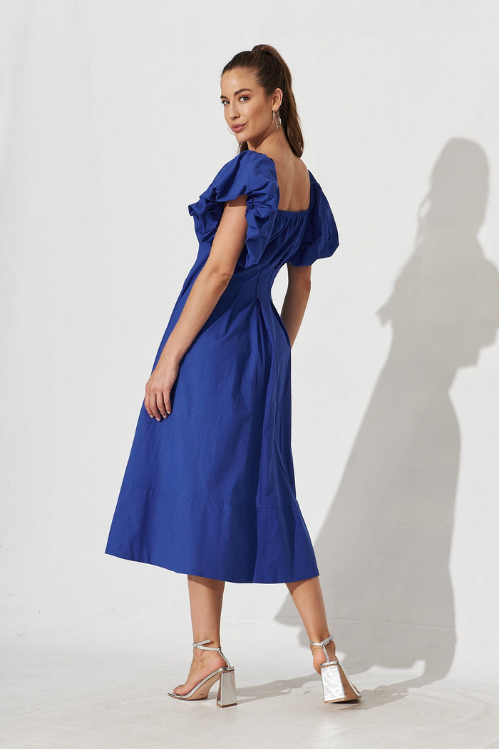 Amabelle Midi Dress In Blue Cotton - back