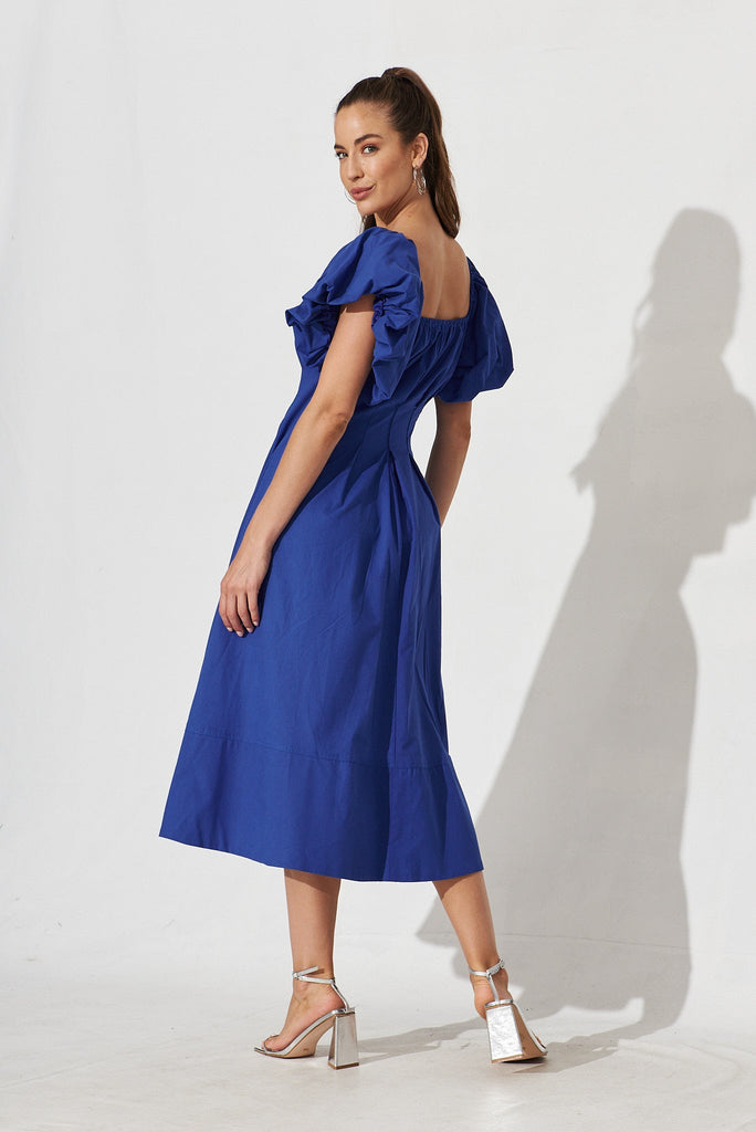 Amabelle Midi Dress In Blue Cotton - back
