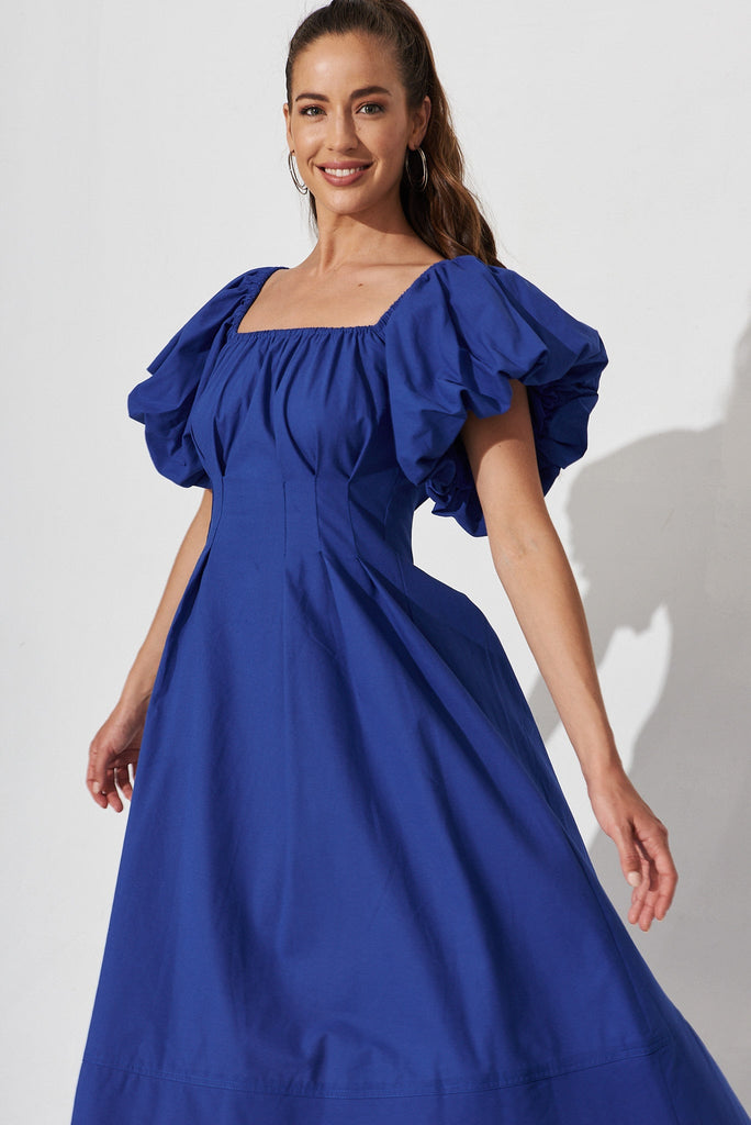 Amabelle Midi Dress In Blue Cotton - front