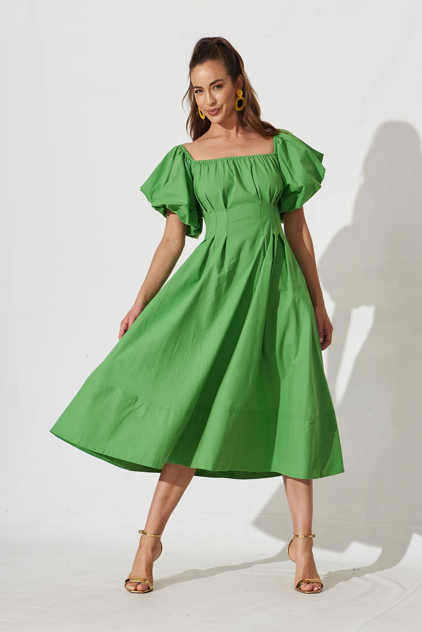 Amabelle Midi Dress In Green Cotton - full length