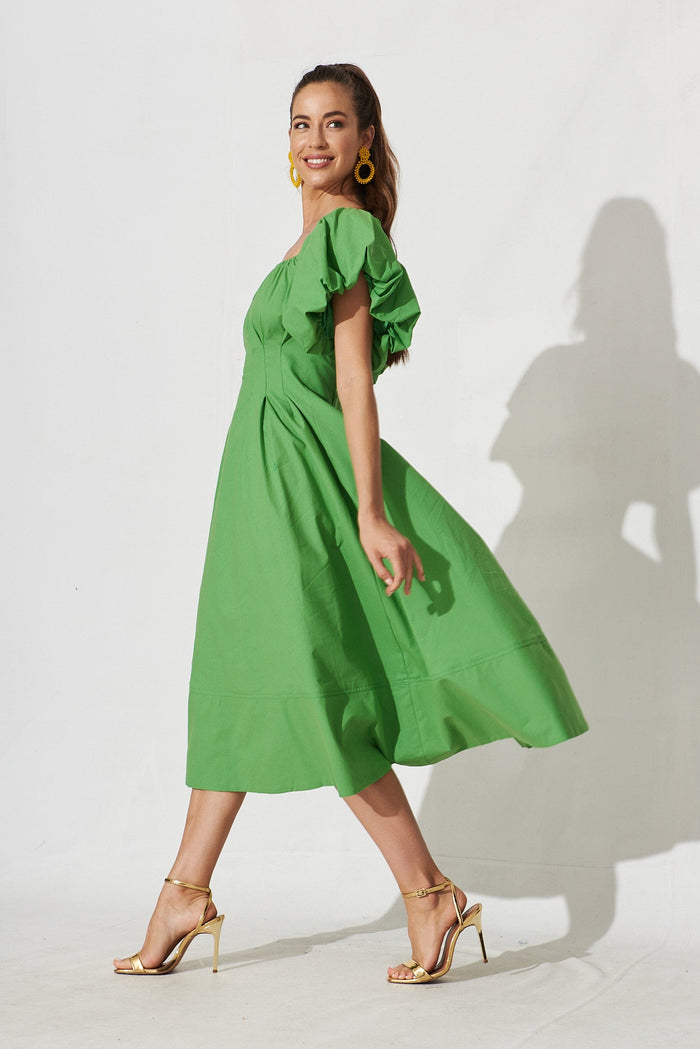 Amabelle Midi Dress In Green Cotton - side