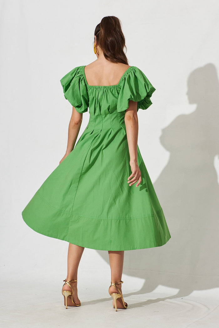 Amabelle Midi Dress In Green Cotton - back
