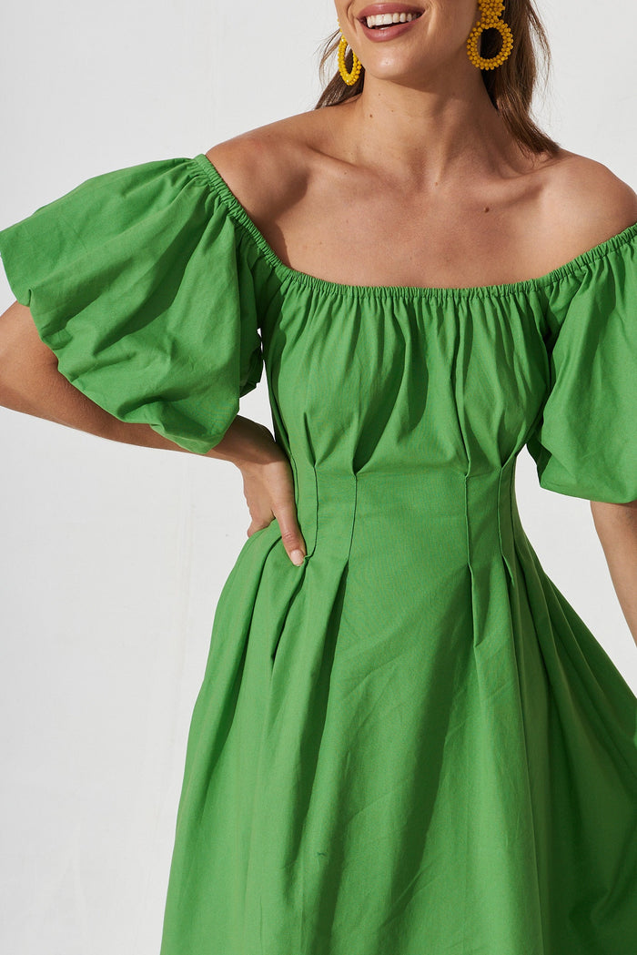 Amabelle Midi Dress In Green Cotton - detail