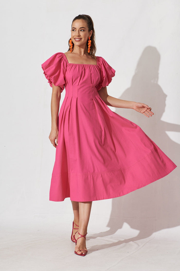 Amabelle Midi Dress In Pink Cotton - full length