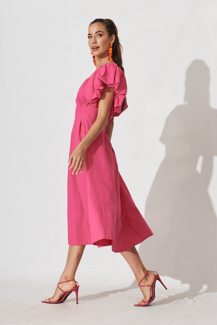 Amabelle Midi Dress In Pink Cotton - side