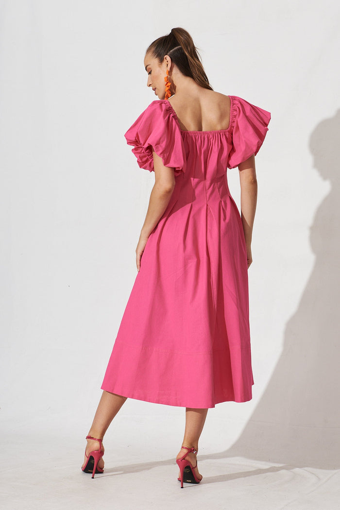 Amabelle Midi Dress In Pink Cotton - back