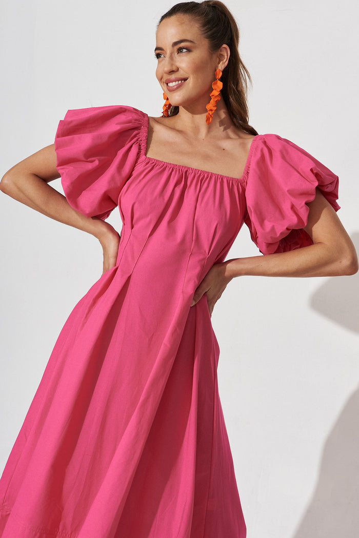 Amabelle Midi Dress In Pink Cotton - front