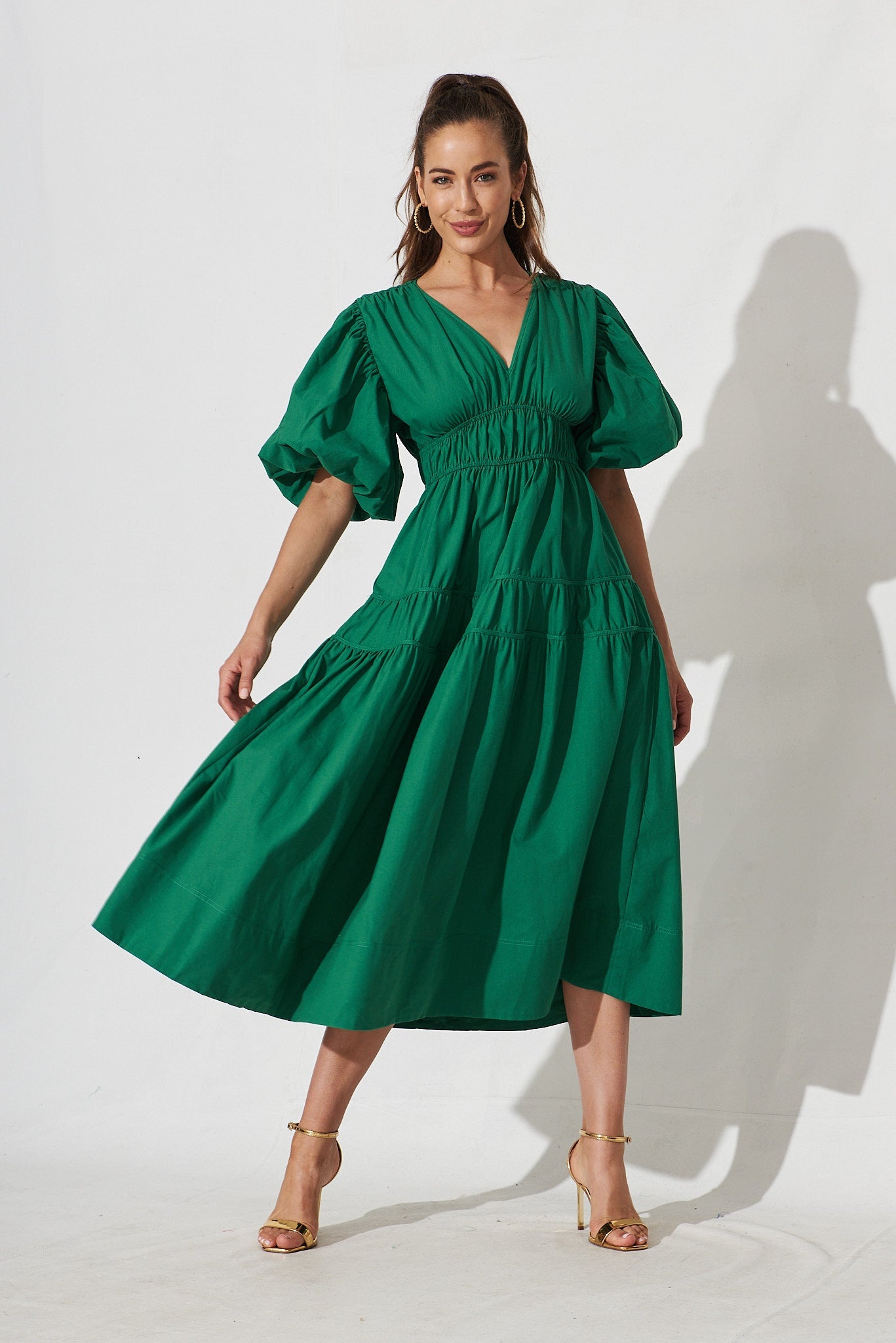 Amal Midi Dress In Green Cotton - full length