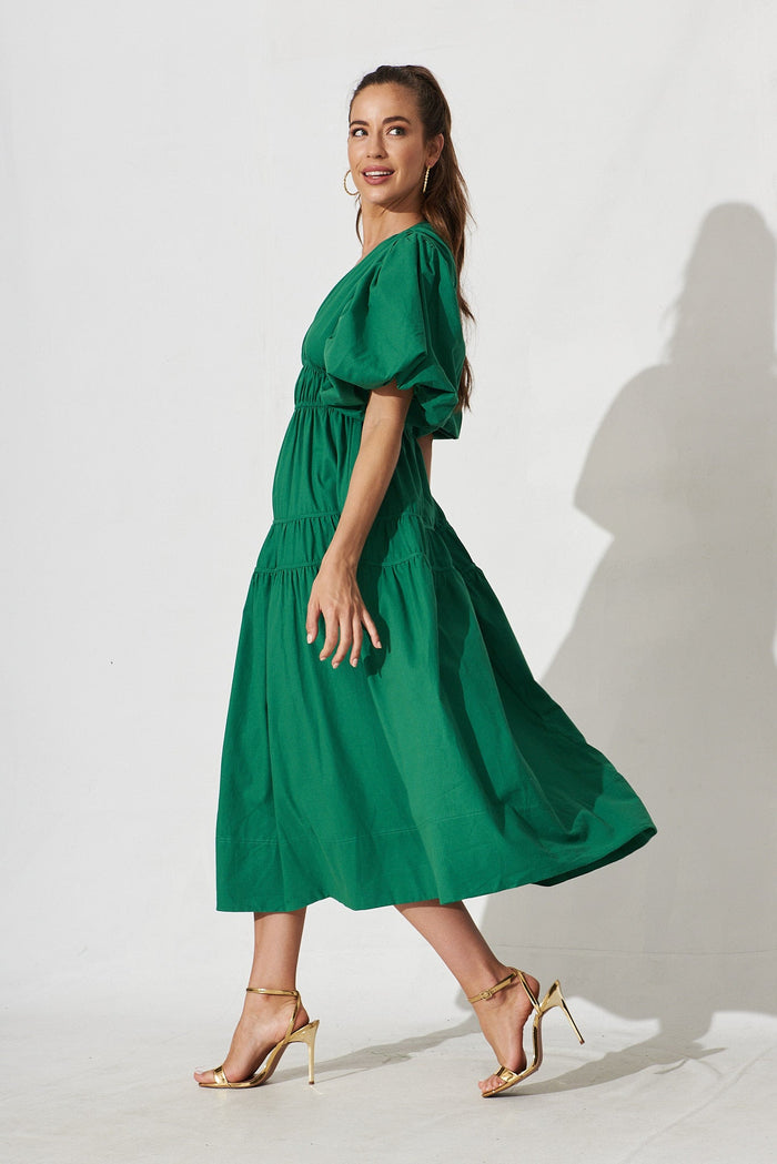 Amal Midi Dress In Green Cotton - side