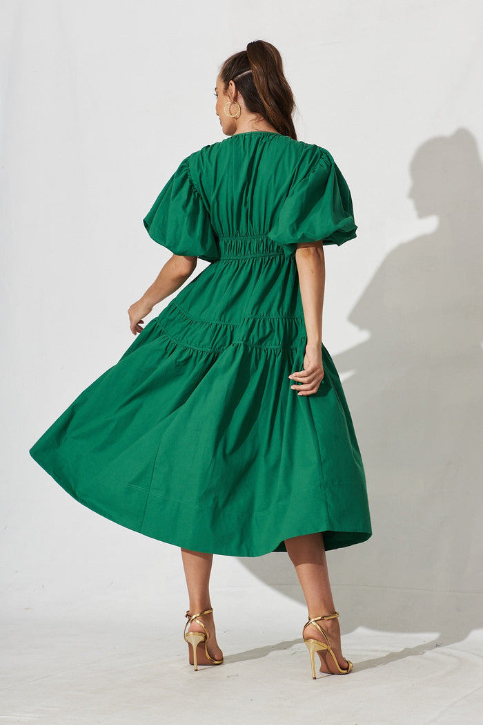 Amal Midi Dress In Green Cotton - back