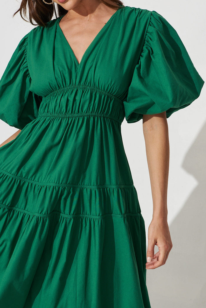 Amal Midi Dress In Green Cotton - detail