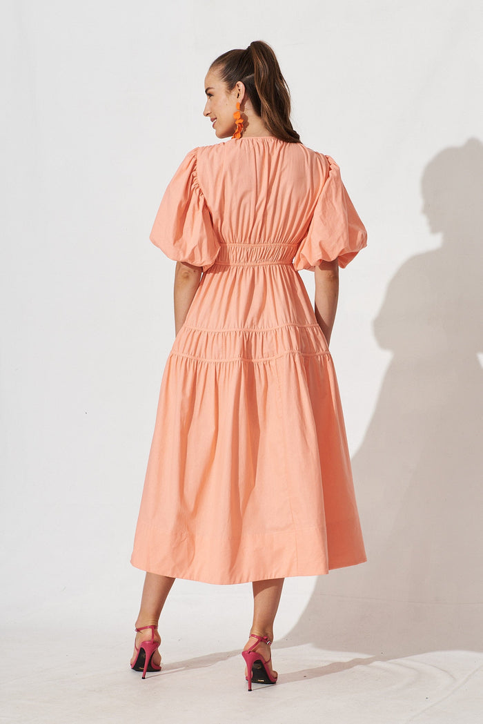 Amal Midi Dress In Coral Cotton - back
