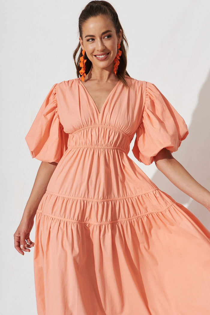 Amal Midi Dress In Coral Cotton - front