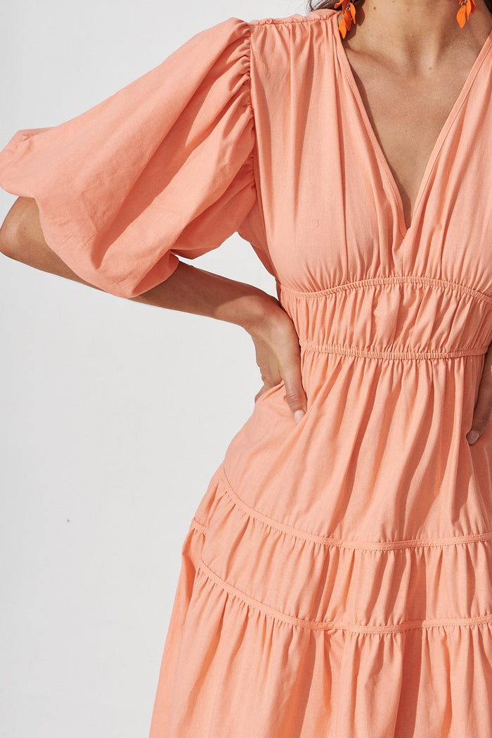 Amal Midi Dress In Coral Cotton - detail