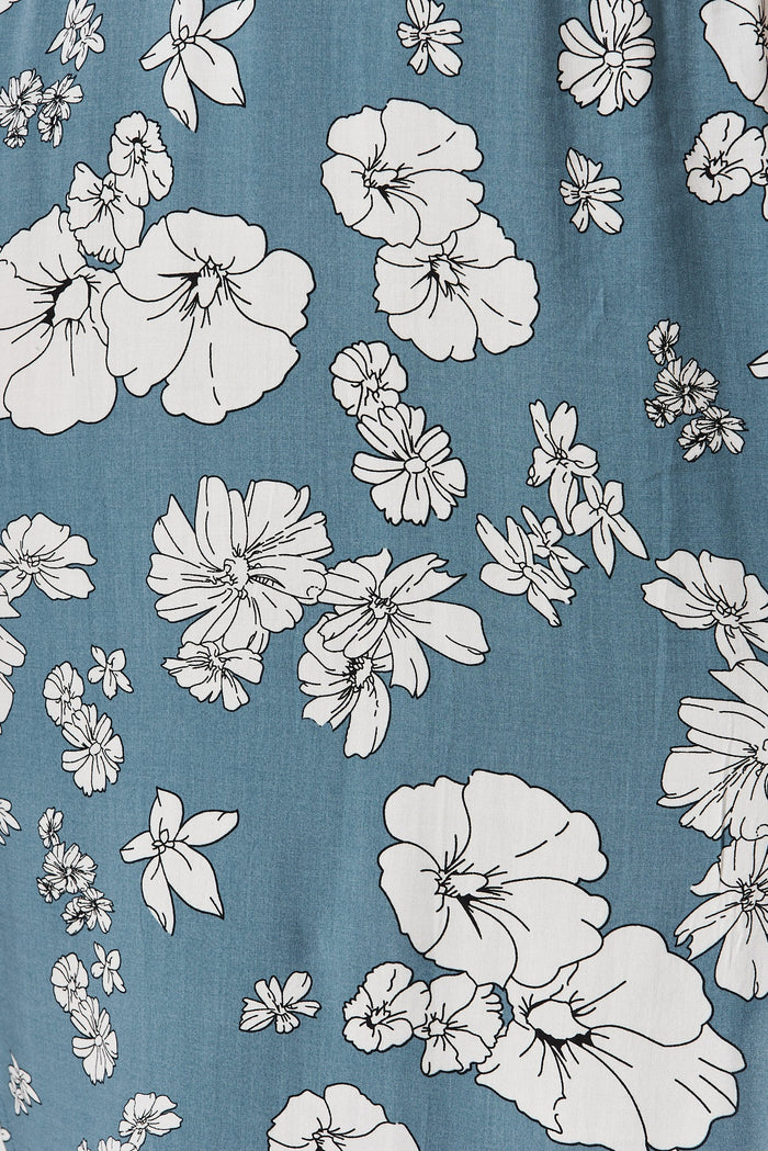 Shire Zip Dress In Blue With White Floral - fabric