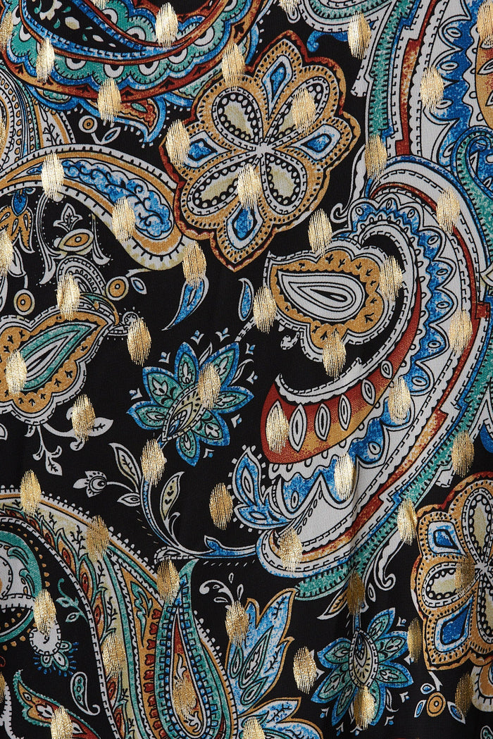 Manildra Maxi Dress Black With Blue Paisley Print - fabric