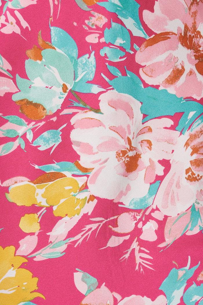 Lopez Midi Dress In Pink With Multi Floral Satin - fabric
