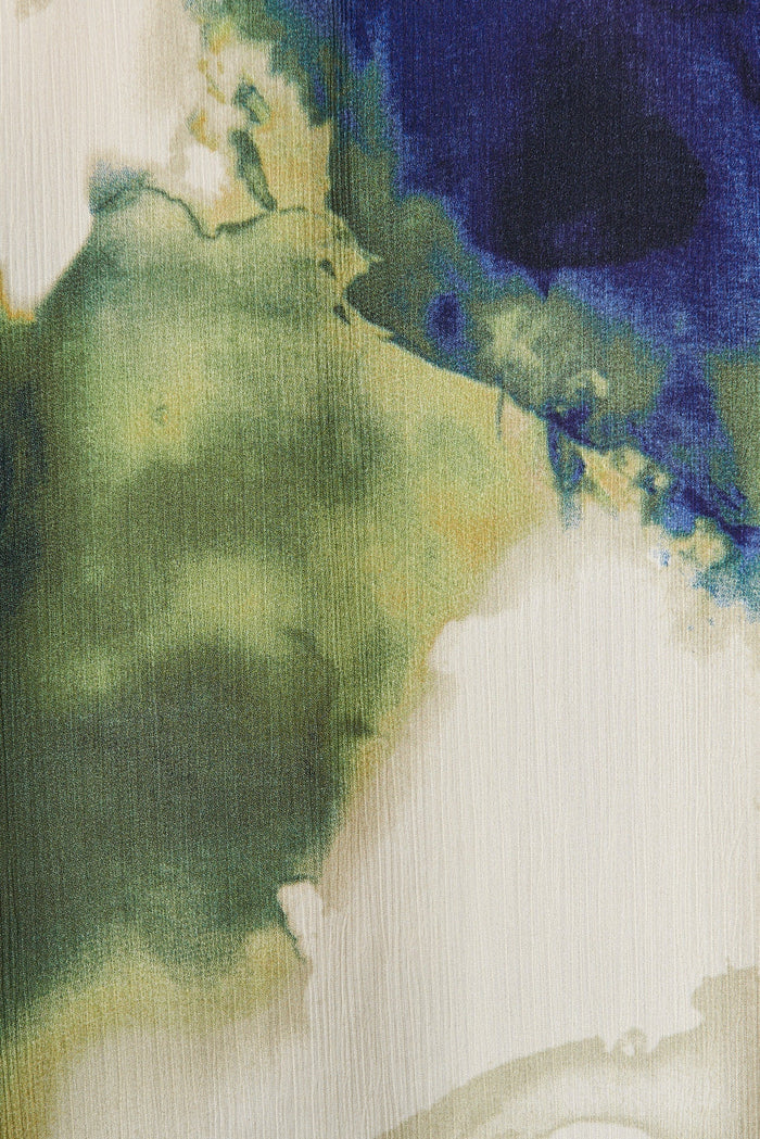 Hinami Shirt In Green With Navy Print Chiffon - fabric