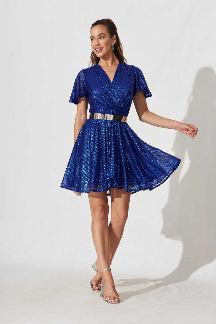 Amoretto Sequin Dress In Blue - St Frock (Dev)