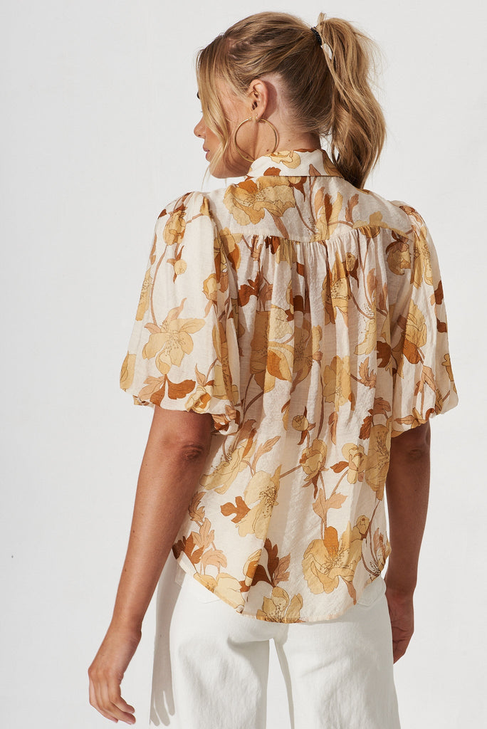 Aeryn Shirt In White With Rust Floral - back