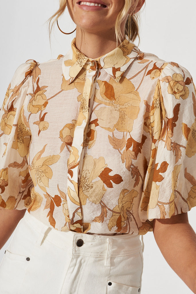 Aeryn Shirt In White With Rust Floral - detail