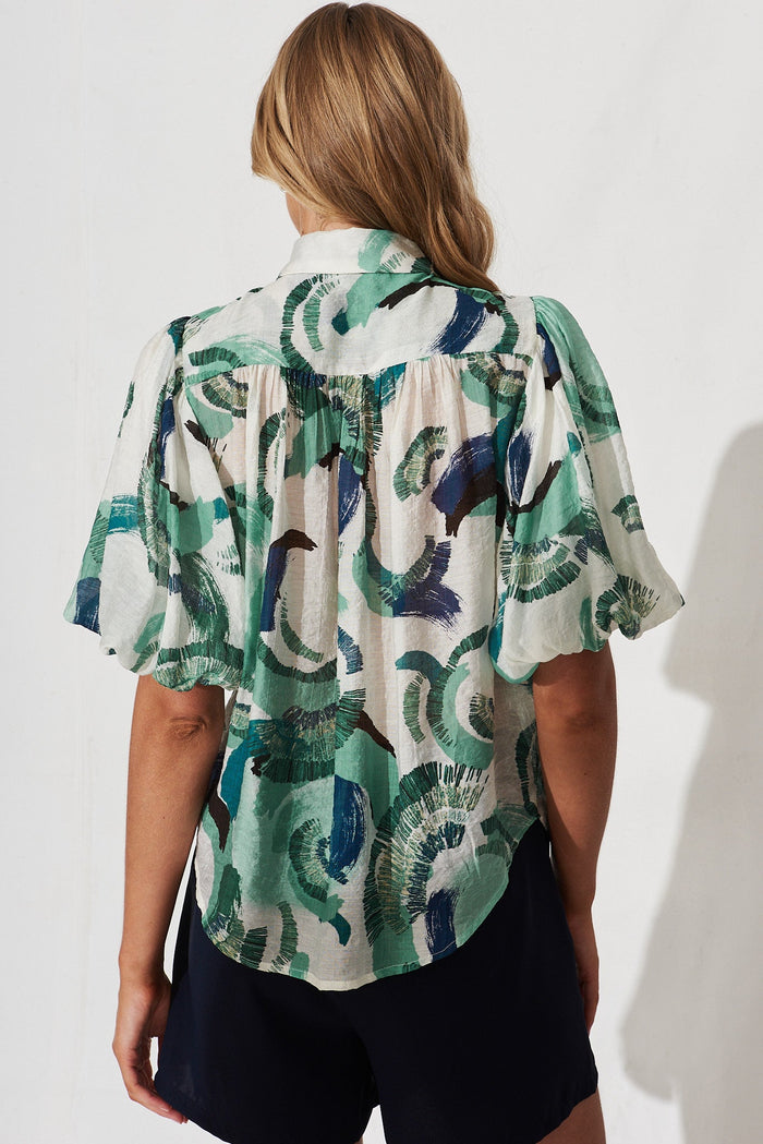 Aeryn Shirt In White With Green Multi - back