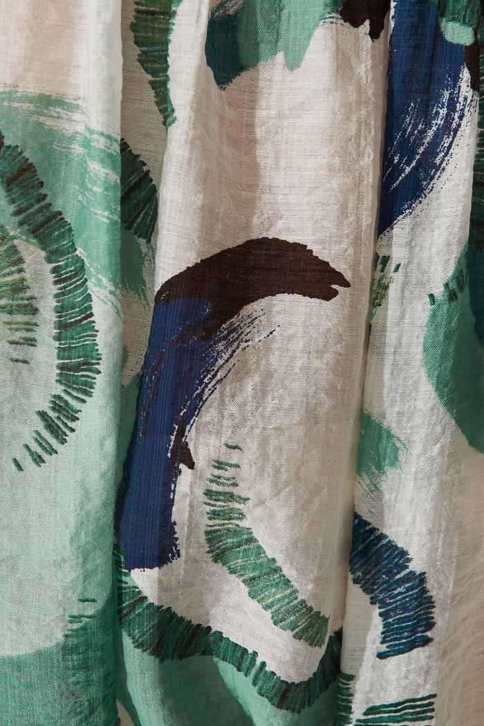 Aeryn Shirt In White With Green Multi - fabric