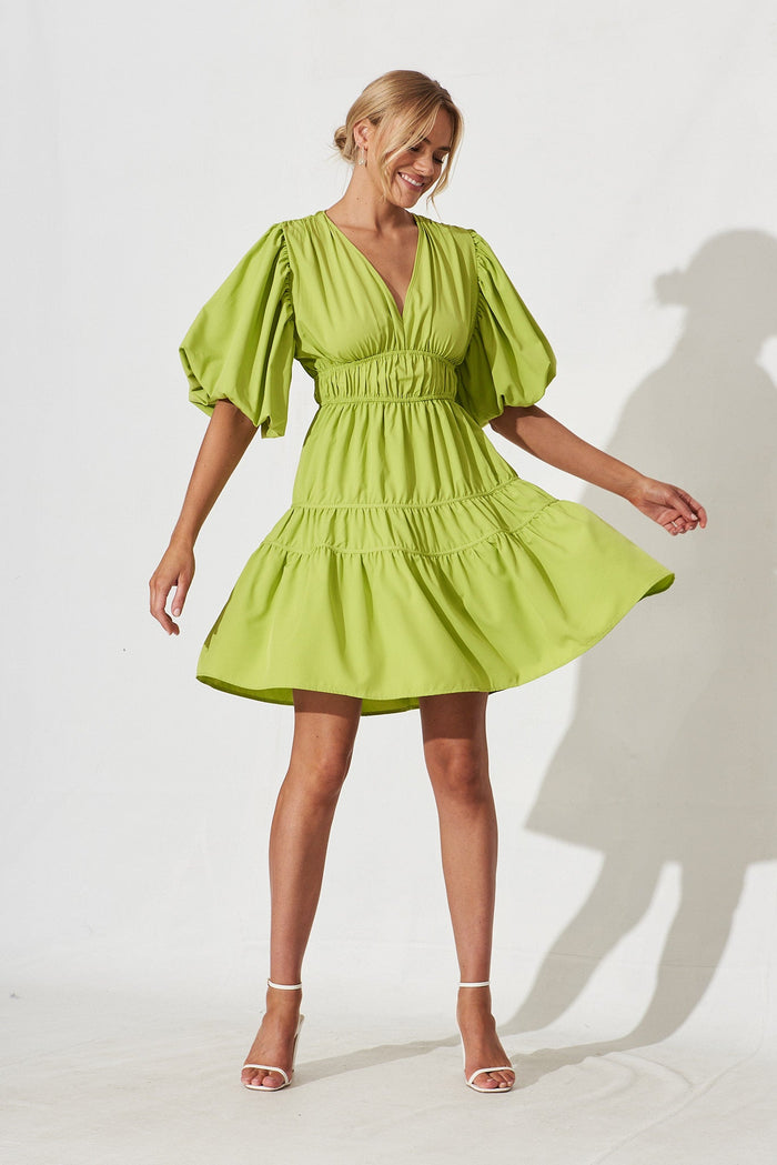 Amarini Dress In Lime Green - full length