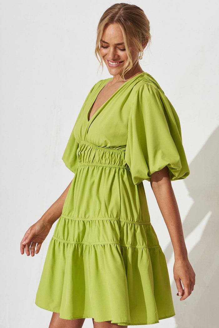 Amarini Dress In Lime Green - side