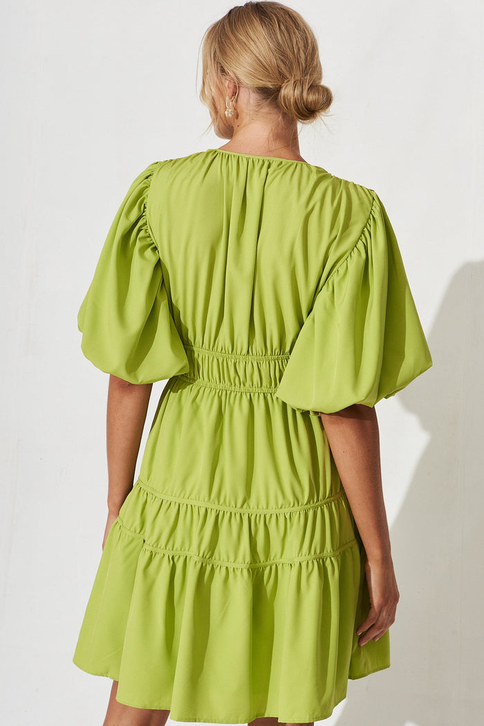 Amarini Dress In Lime Green - back
