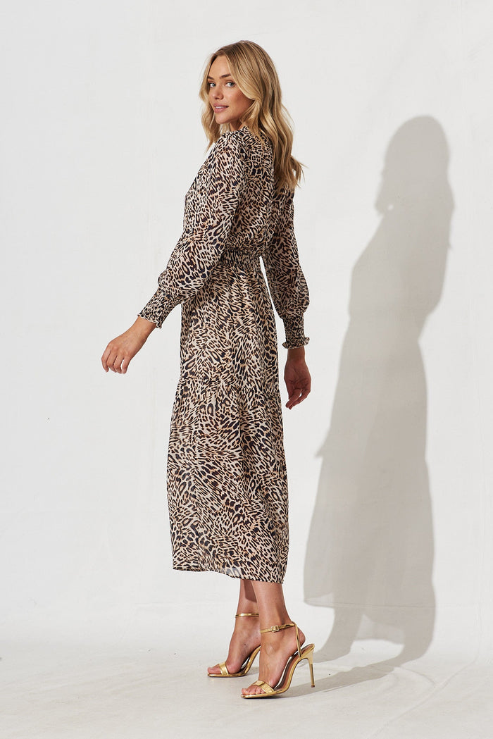 Armona Maxi Dress In Brown Leopard Print - St Frock (Dev)