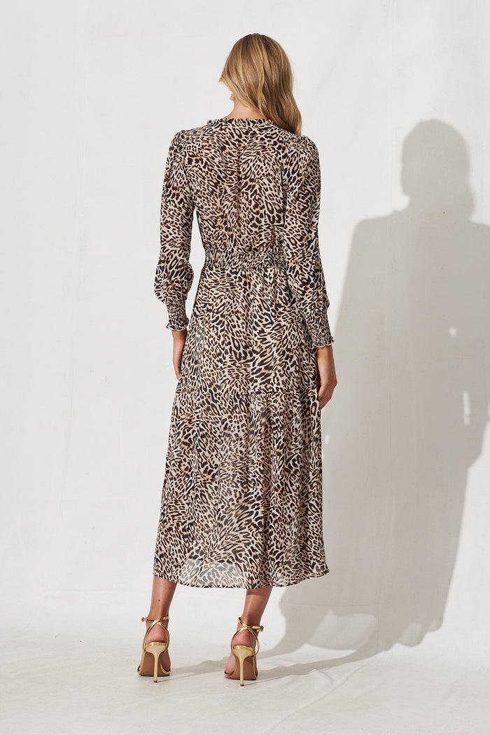 Armona Maxi Dress In Brown Leopard Print - St Frock (Dev)