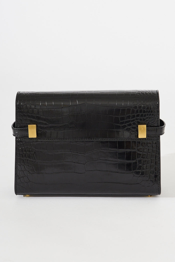 August + Delilah Glenory Sling Bag In Black Croc Pattern - back