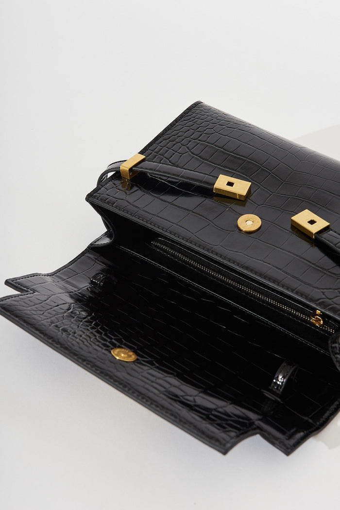 August + Delilah Glenory Sling Bag In Black Croc Pattern - detail