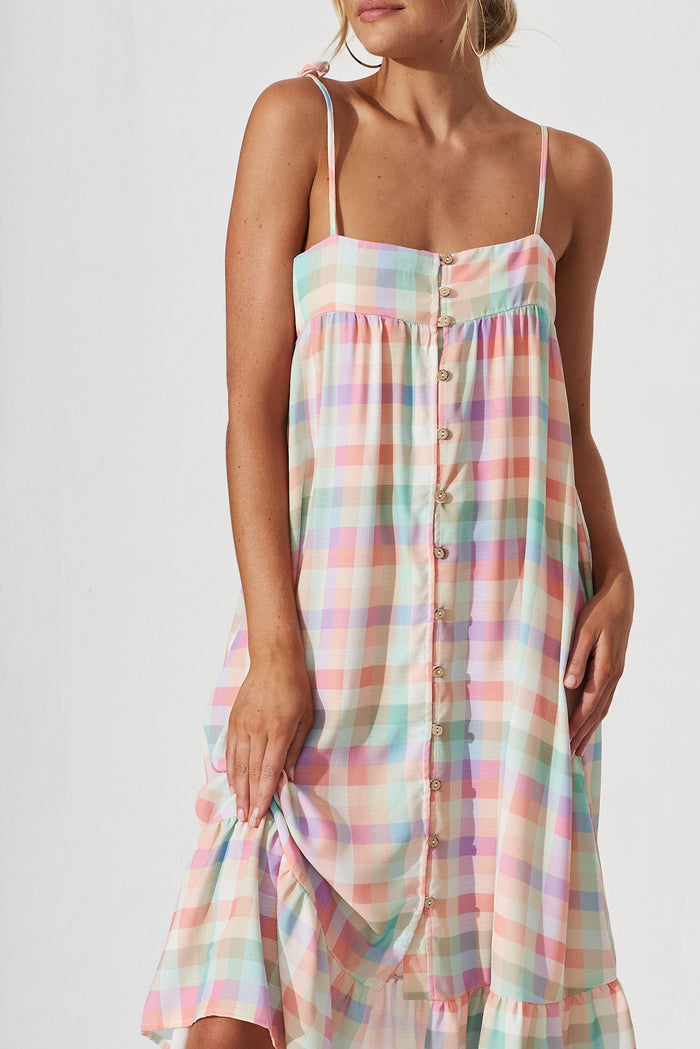 Palma Midi Dress In Multi Check Gingham Linen Blend - detail