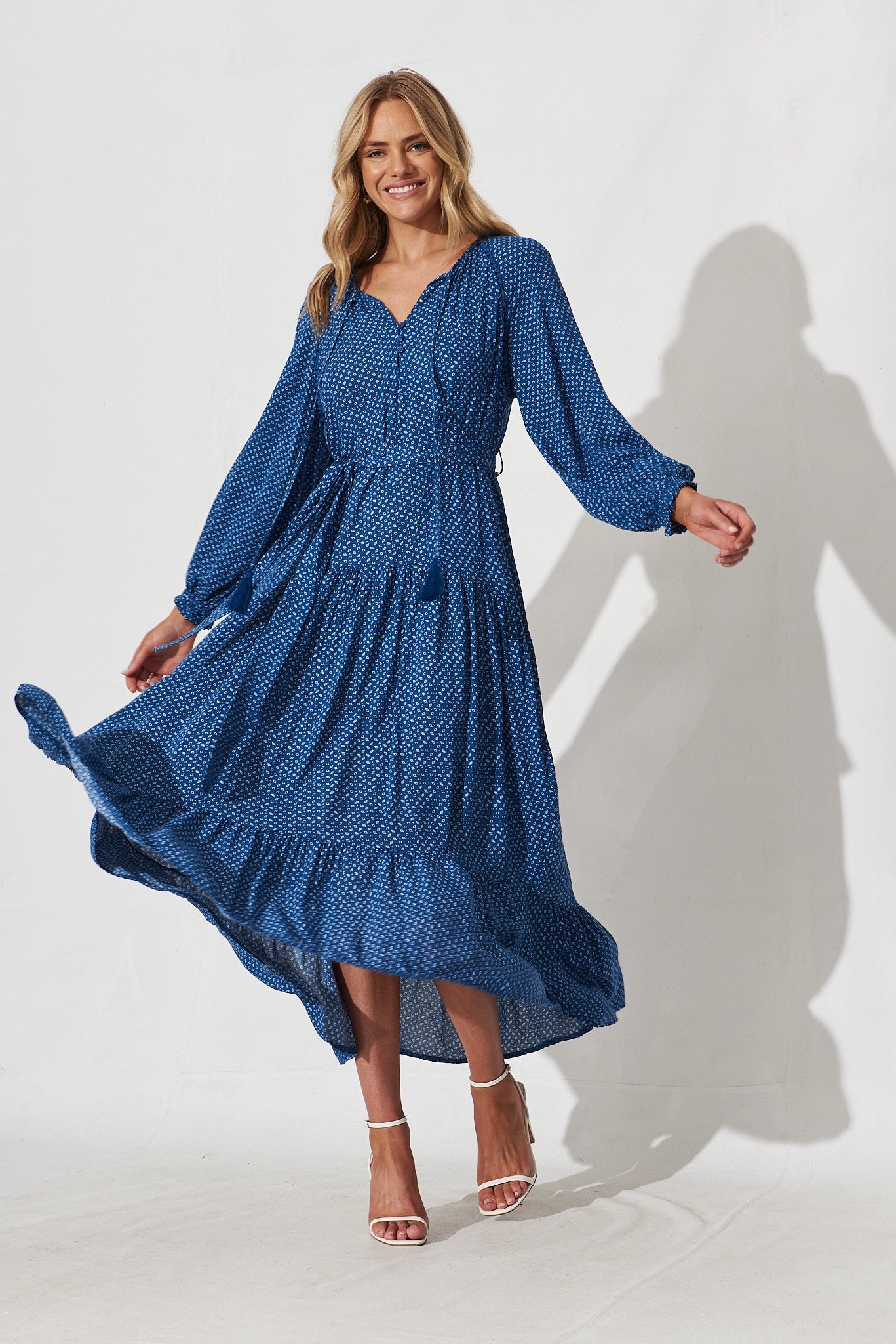 Analise Maxi Dress In Blue With White Spot - St Frock (Dev)