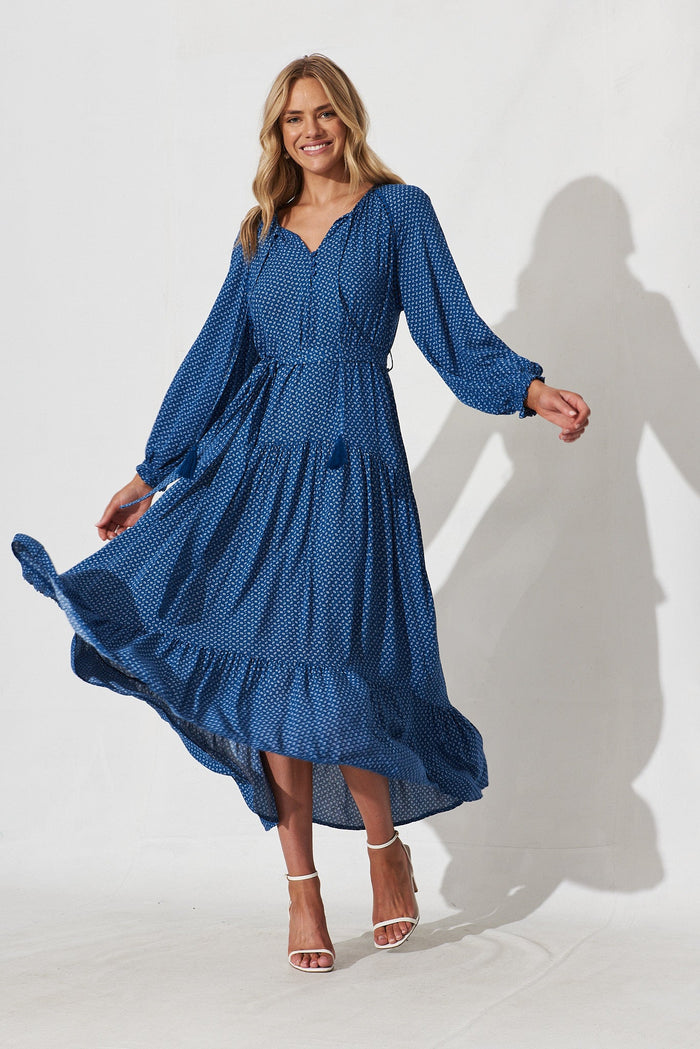 Analise Maxi Dress In Blue With White Spot - St Frock (Dev)