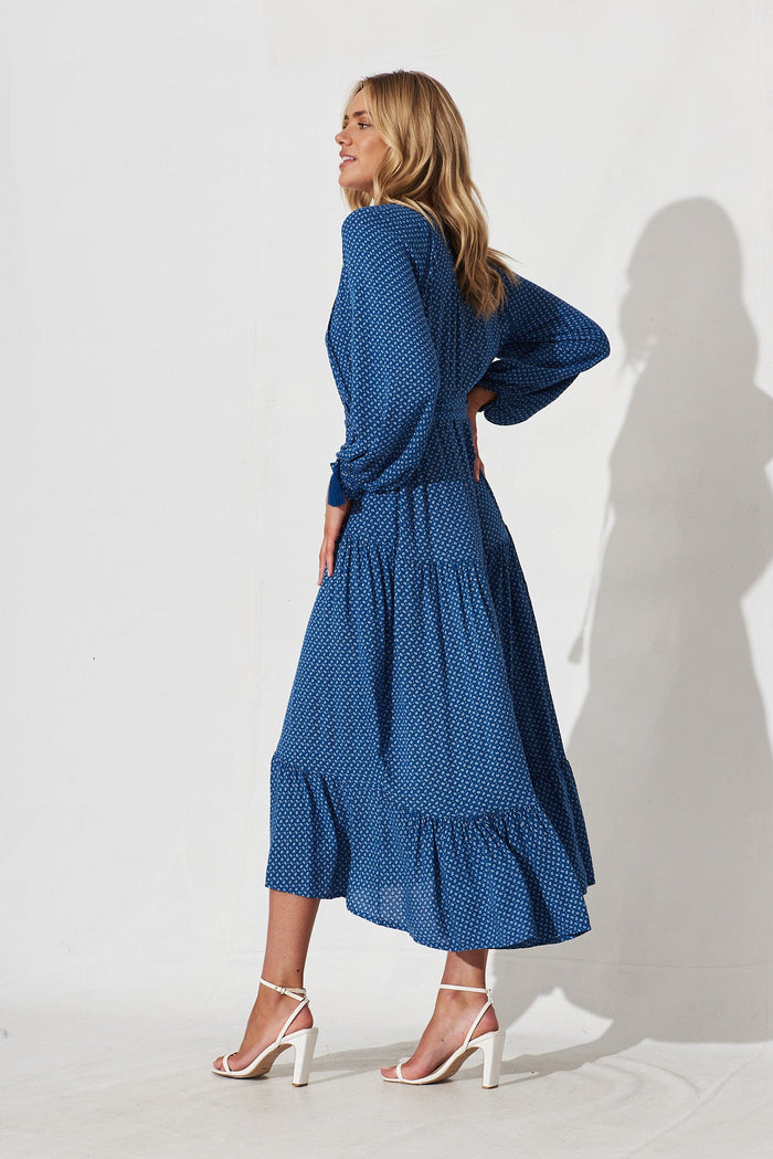 Analise Maxi Dress In Blue With White Spot - St Frock (Dev)
