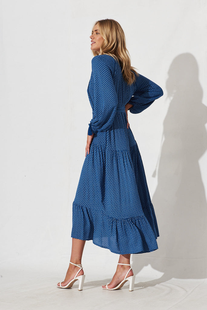 Analise Maxi Dress In Blue With White Spot - St Frock (Dev)