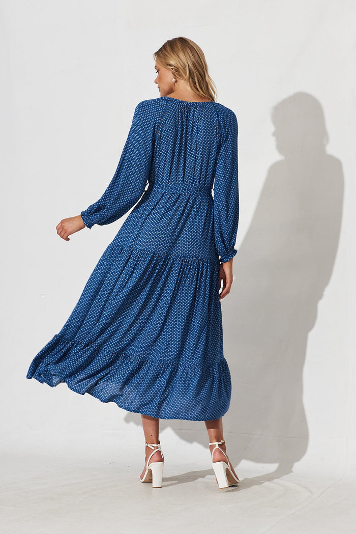 Analise Maxi Dress In Blue With White Spot - St Frock (Dev)