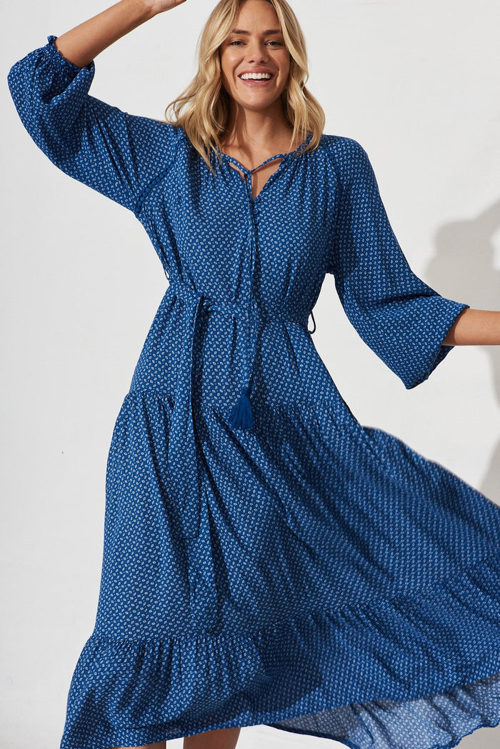 Analise Maxi Dress In Blue With White Spot - St Frock (Dev)