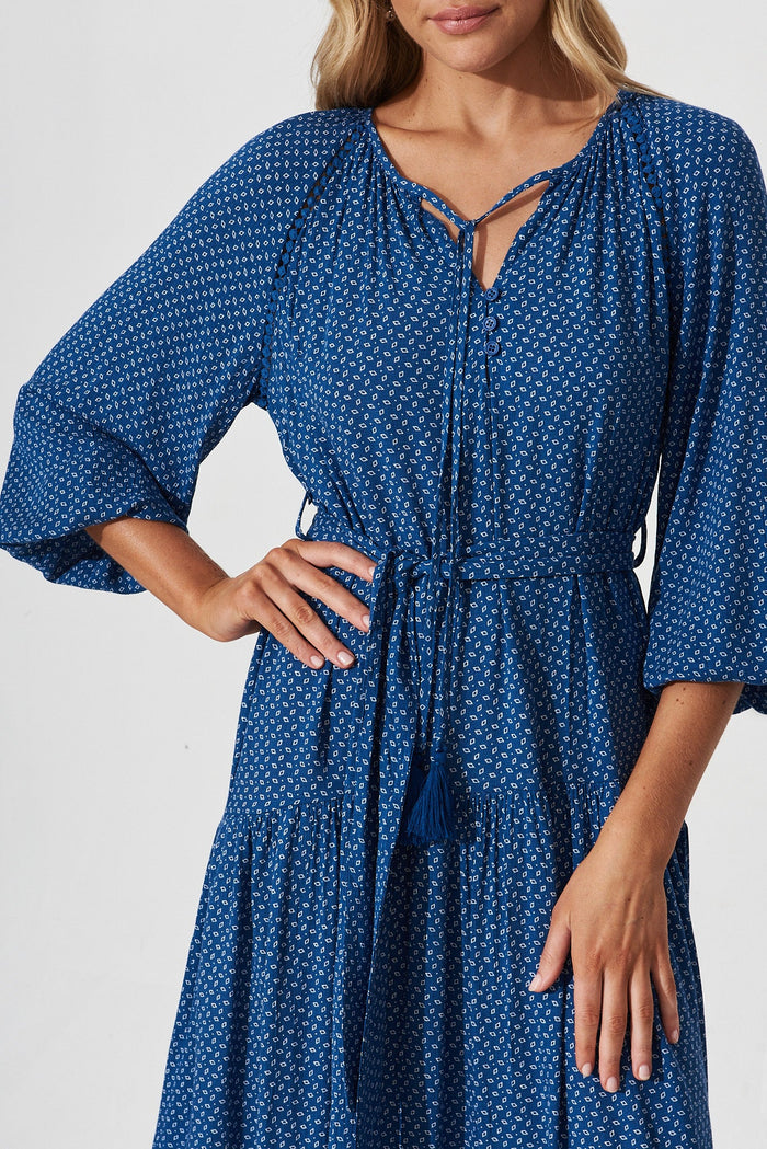 Analise Maxi Dress In Blue With White Spot - St Frock (Dev)
