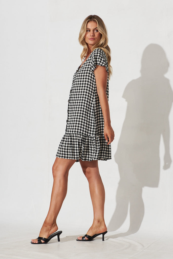 Mariachi Dress In Black With White Check - side