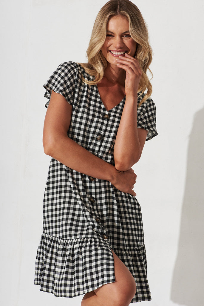 Mariachi Dress In Black With White Check - front