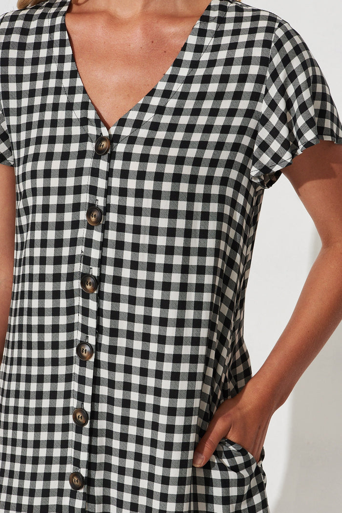Mariachi Dress In Black With White Check - detail