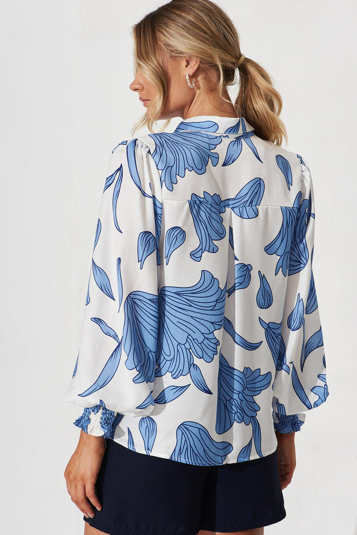Peterborough Shirt In White With Blue Floral - back