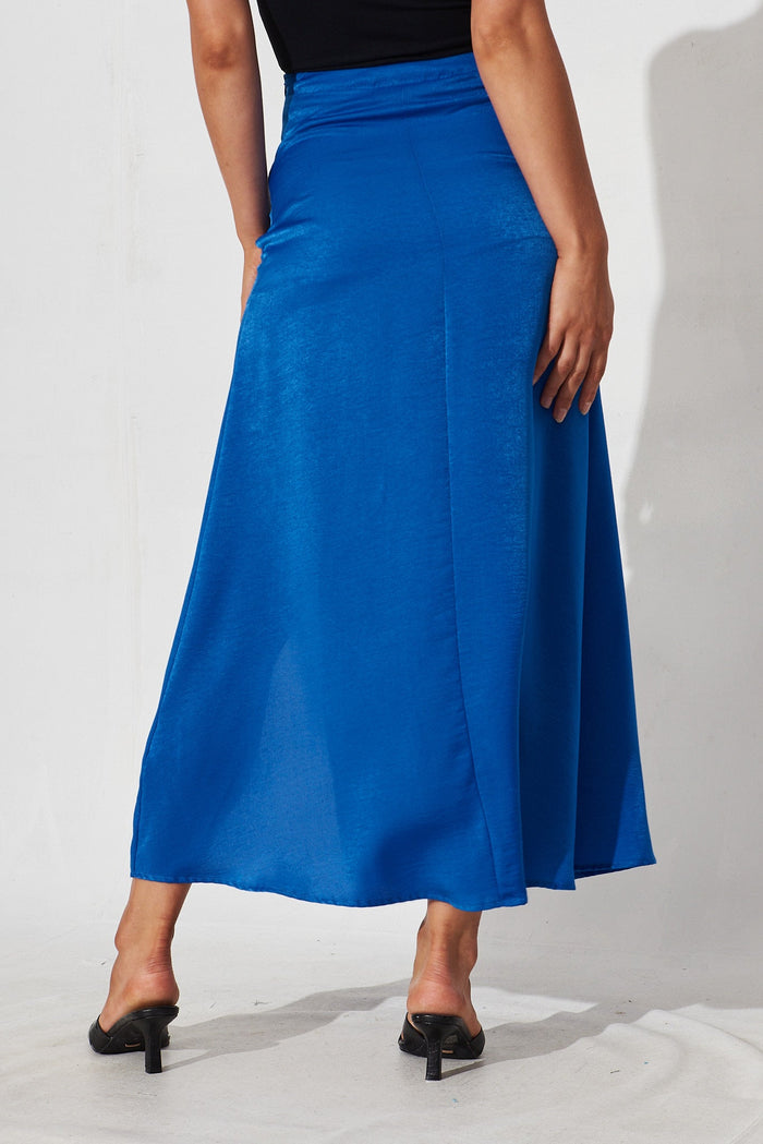 Marfa Maxi Skirt In Cobalt Blue Satin - back