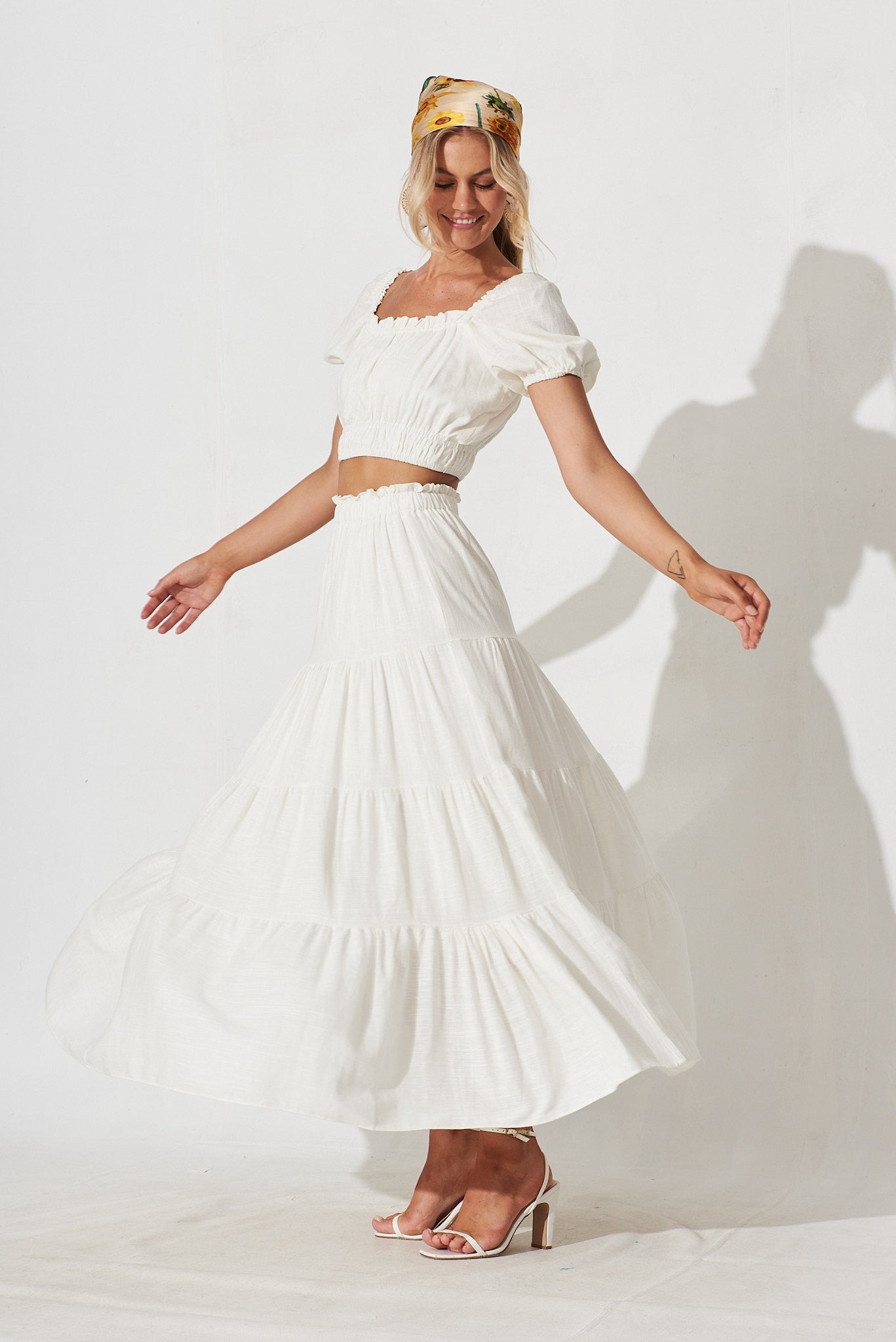 Raisa Maxi Skirt In White Linen Blend - full length