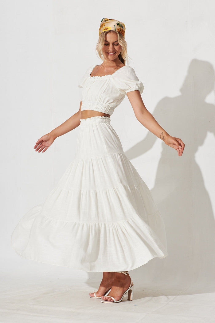 Raisa Maxi Skirt In White Linen Blend - full length